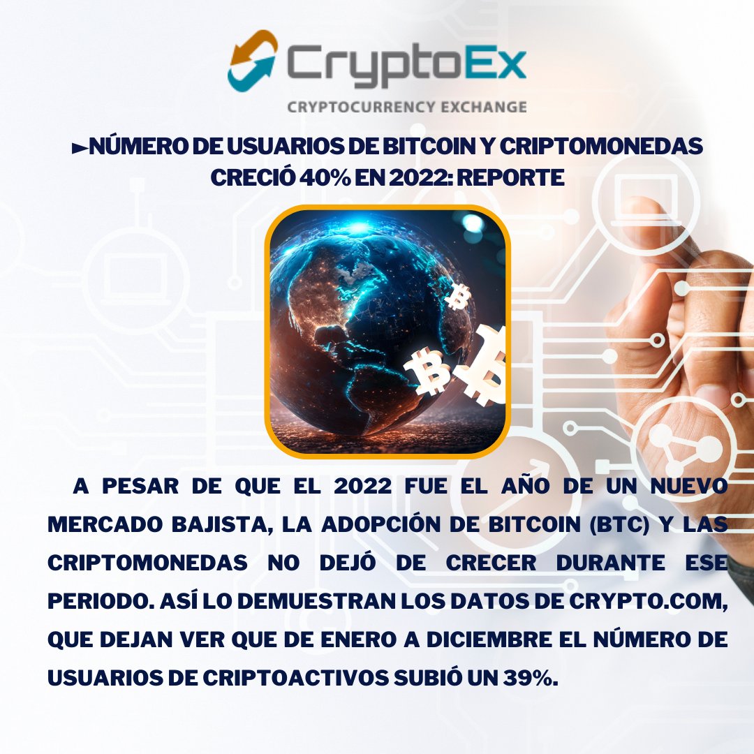 cryptoex_ca's tweet photo. ¡El mercado financiero de los criptoactivos avanza a pasos agigantados, entérate de esos avances aquí!

Noticias más relevantes: 

► Argentina y Brasil anunciarían una moneda común esta semana.

► Número de usuarios de Bitcoin y criptomonedas creció 40% en 2022: reporte. https://t.co/SIU9o4stXT