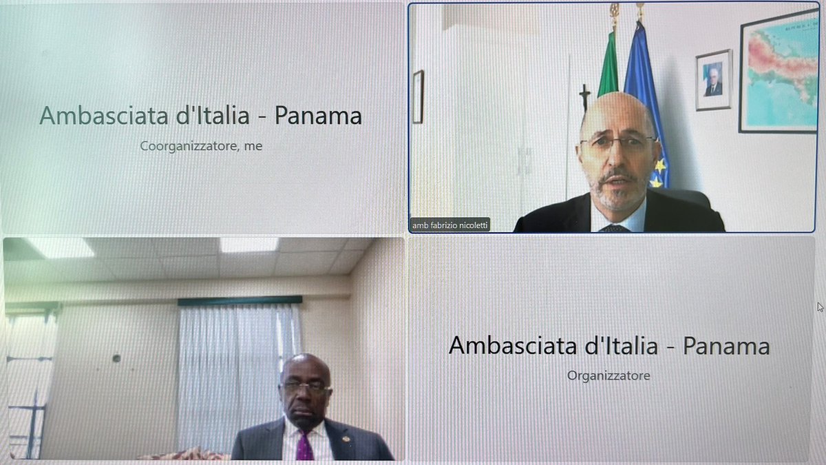 ItalyinPanama's tweet photo. VTC between Amb Nicoletti and the Minister of Foreign Affairs, International Trade and Immigration of ๐ฆ๐ฌ, Hon. E.P. Chet Greene @ABministryFA to present the position of the #UnitingForConsensus group in view of the next round of negotiations in New York.
@ItalyUN_NYย #UNSCforall https://t.co/XysUcg4WPb