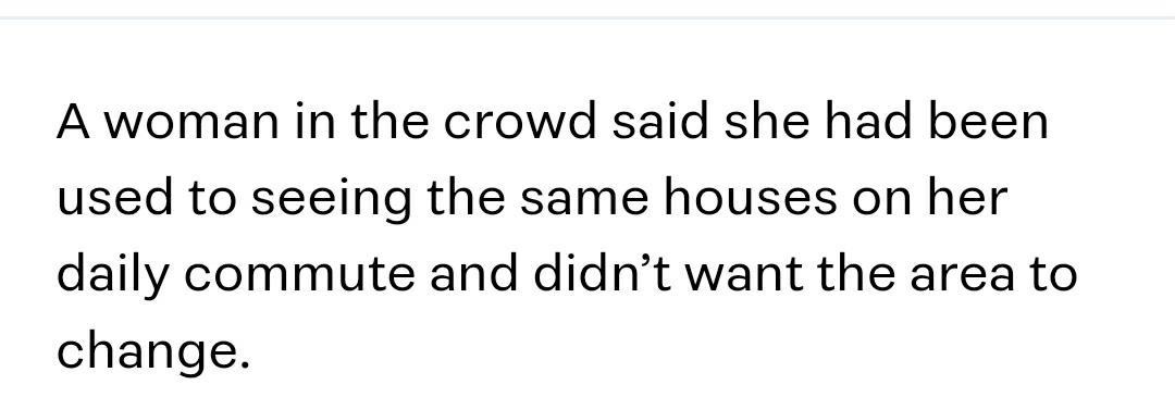 HaydenDonnell's tweet photo. At first I thought this development should go ahead in order to provide more housing options for younger people during a housing crisis but I admit I hadn't realised it might mean this woman has to look at different houses during her morning drive https://t.co/xr1WNqUfSk