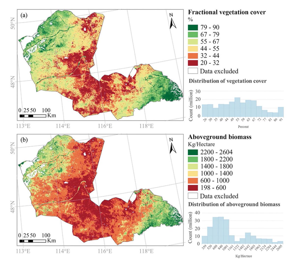 IJRemoteSensing's tweet photo. 🔔 New article: 

Dashpurev et. al. combine ground vegetation data and #RemoteSensing (#Sentinel2) to estimate #fractional #vegetation cover (#FVC) and #AbovegroundBiomass (#AGB) for land degradation assessment in the eastern Mongolian steppe.

🔗 https://t.co/IlHhmJH5yt

#IJRS https://t.co/stObefKuot