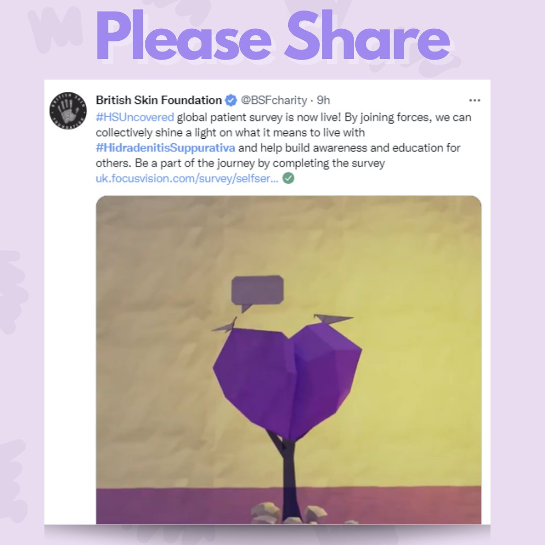 TGHSAC's tweet photo. RT @BSFcharity #HSUncovered global patient survey is live! By joining forces, we can collectively shine a light on what it means to live with #HidradenitisSuppurativa. Link to survey👇
https://t.co/s5EDlm4CUU

#HidradenitisSuppurativa https://t.co/Am5fII0dAt