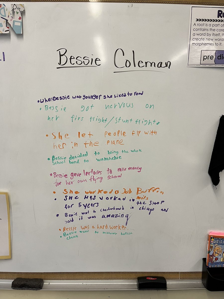 misslisk's tweet photo. Immersing ourselves in different styles of biographies! Groups met to read sections of “Talkin’ Bout Bessie” by Nicki Grimes and create a list of what they learned about Bessie Coleman to share. @MOSandshore @kristymc24 @Jen1Curry https://t.co/9y2PPMAuuW