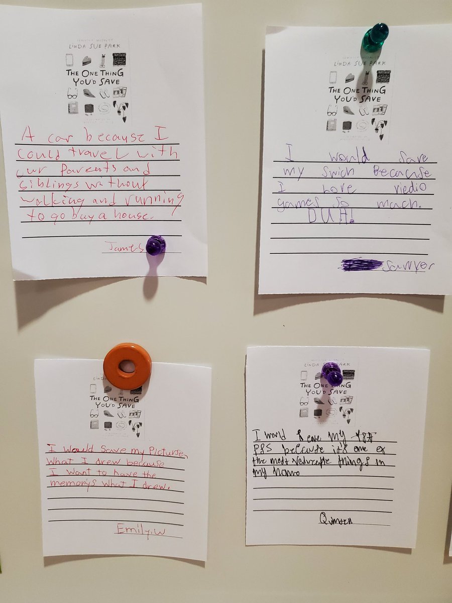 Thornwood_Lib's tweet photo. Our 3rd, 4th, &amp; 5th grade @ThornwoodSBISD and @SBAI_SBISD read the Bluebonnet nominee, One Thing You'd Save, and shared what they would save! Will it win the @TBABooks award? 🤔 @SBISDLibraries https://t.co/9ZohbNsdih