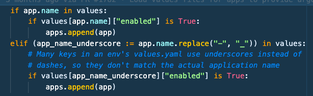 jonathansick's tweet photo. I finally used Python’s Walrus := operator to clean up a hacky situation. Maybe I could be more proactively finding uses, but it was fun to have an obvious one appear finally! https://t.co/avvxco90VD