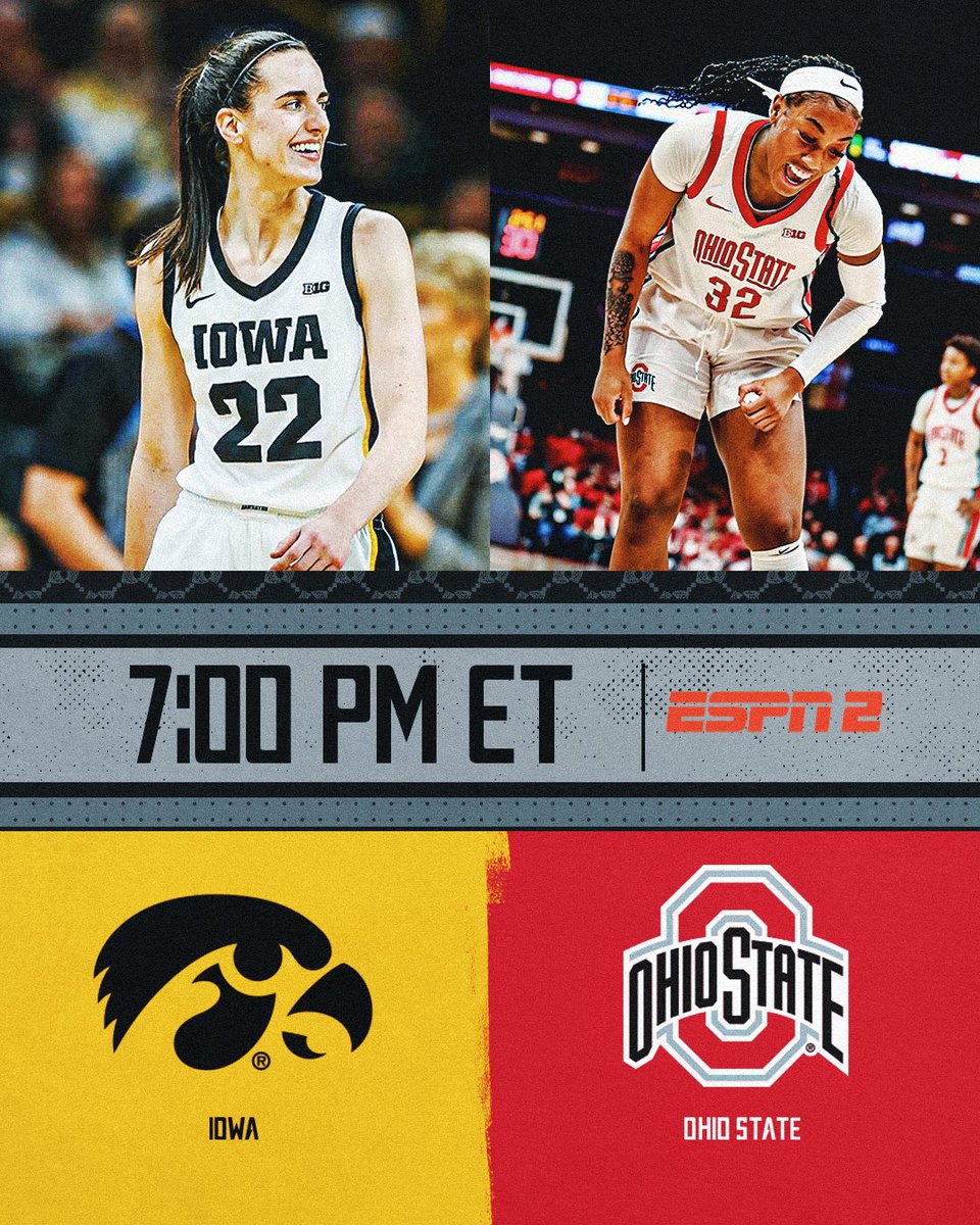 🏀TUNE IN🏀

No. 2 <a href="/OhioStateWBB/">Ohio State Women’s Basketball</a> 
🆚​
No. 10 <a href="/IowaWBB/">Iowa Women's Basketball</a> 

⏰ ​7:00 p.m. ET
💻 ESPN2

#NCAAWBB