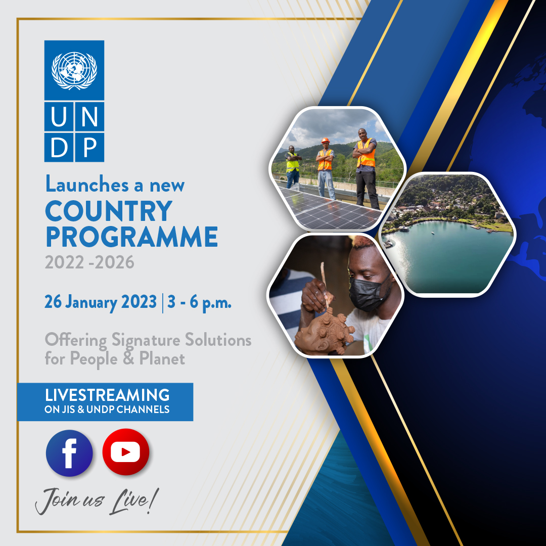 UNDPJamaica's tweet photo. ‼️COMING‼️
#UNDP Multi Country Office in JA unveils a brand new Country Programme 2022 - 2026, offering Signature Solutions for People & Planet, in partnership with 🇯🇲🇧🇲🇰🇾🇧🇸🇹🇨.
📺Live on @JISNews & @undpjamaica's FB & YouTube channels
🗓️Thu 26 Jan. 3:30 p.m. | #PartnerWithUNDP https://t.co/7DVdWhrciV