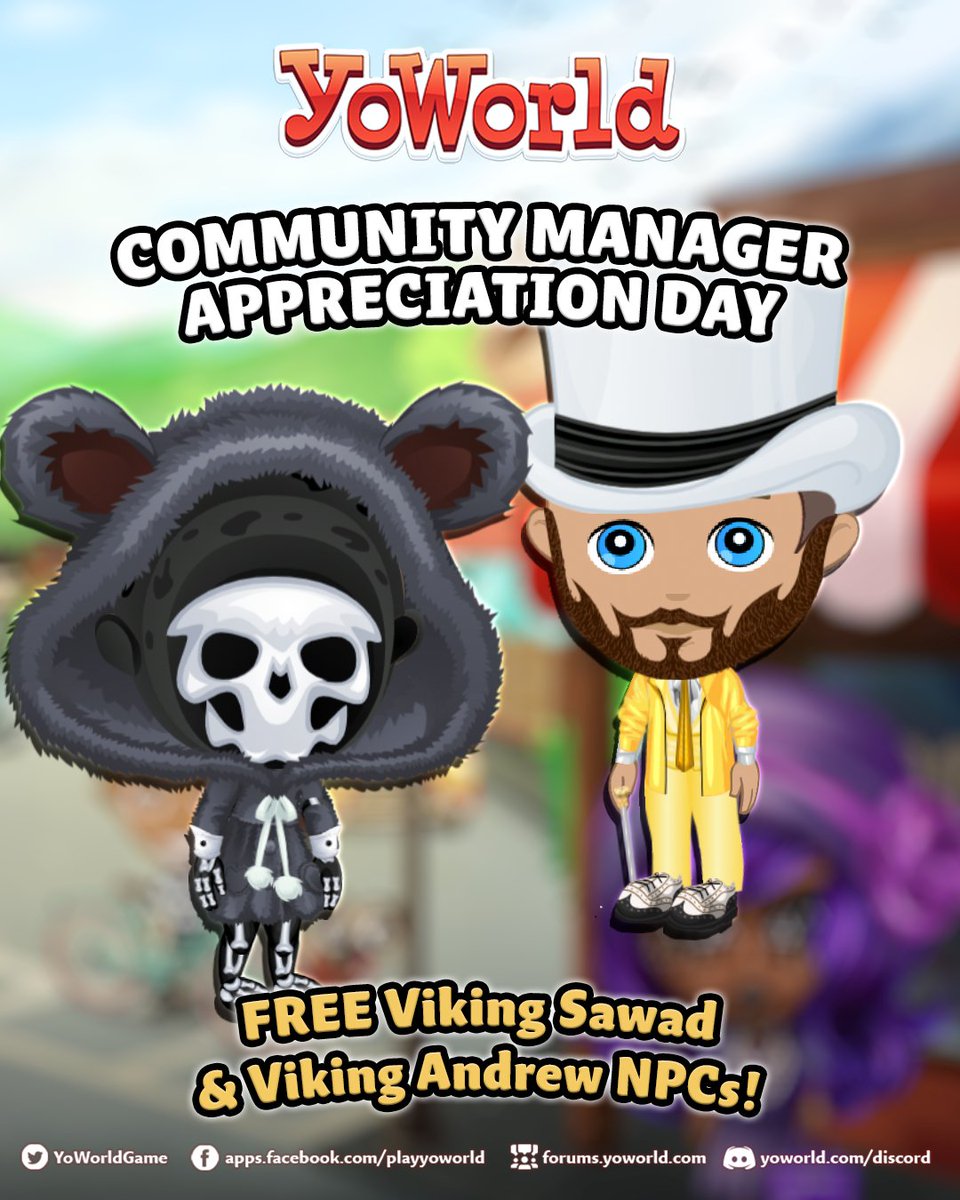 YoWorldGame's tweet photo. Hey YoFans!

It's Community Manager Appreciation Day, and we're celebrating with a giveaway

Reply   with a message of appreciation for your CM team,  and YOU could win a Viking Sawad and Viking Andrew NPC pack absolutely FREE! 

Winners will be announced tomorrow afternoon! https://t.co/mvDJrXTRy1