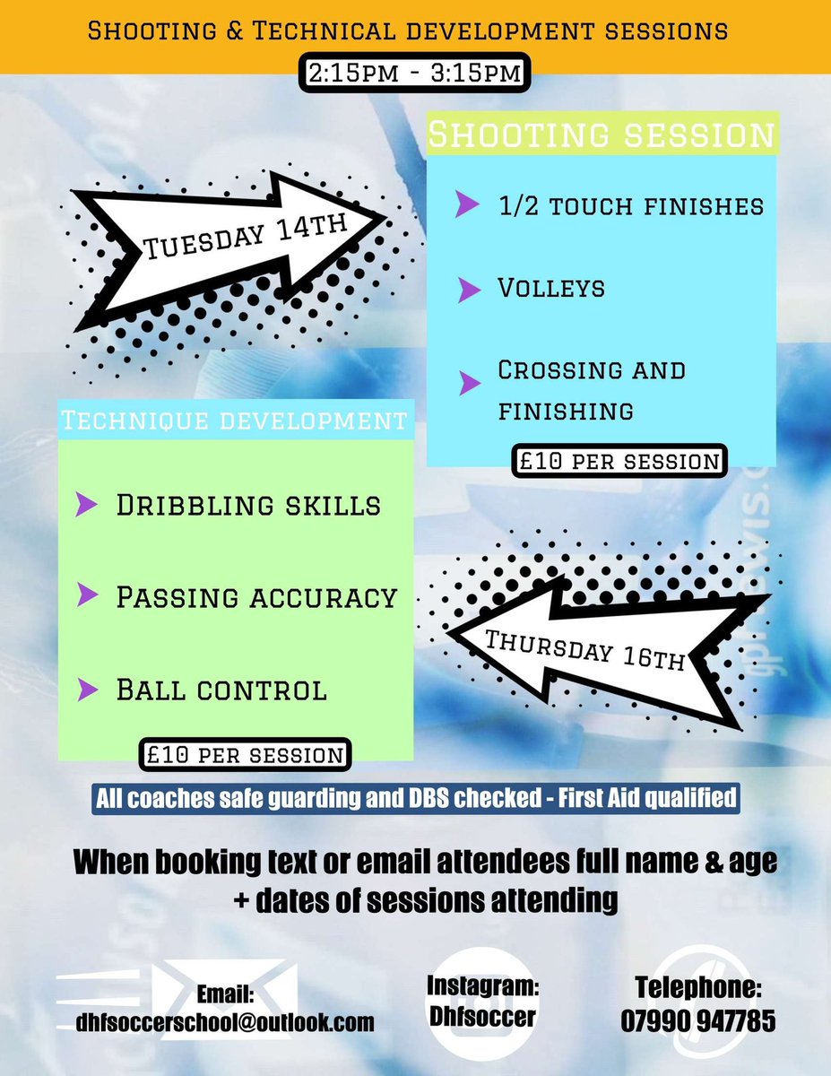 dhfsoccerschool's tweet photo. WERE BACK‼️⚽️ We go again this February half term with the dates above👆🏾 Also with some exciting extra sessions to improve your skills🙌🏾 DM, call or email to get booked in📝 https://t.co/xZYtQgHrsr