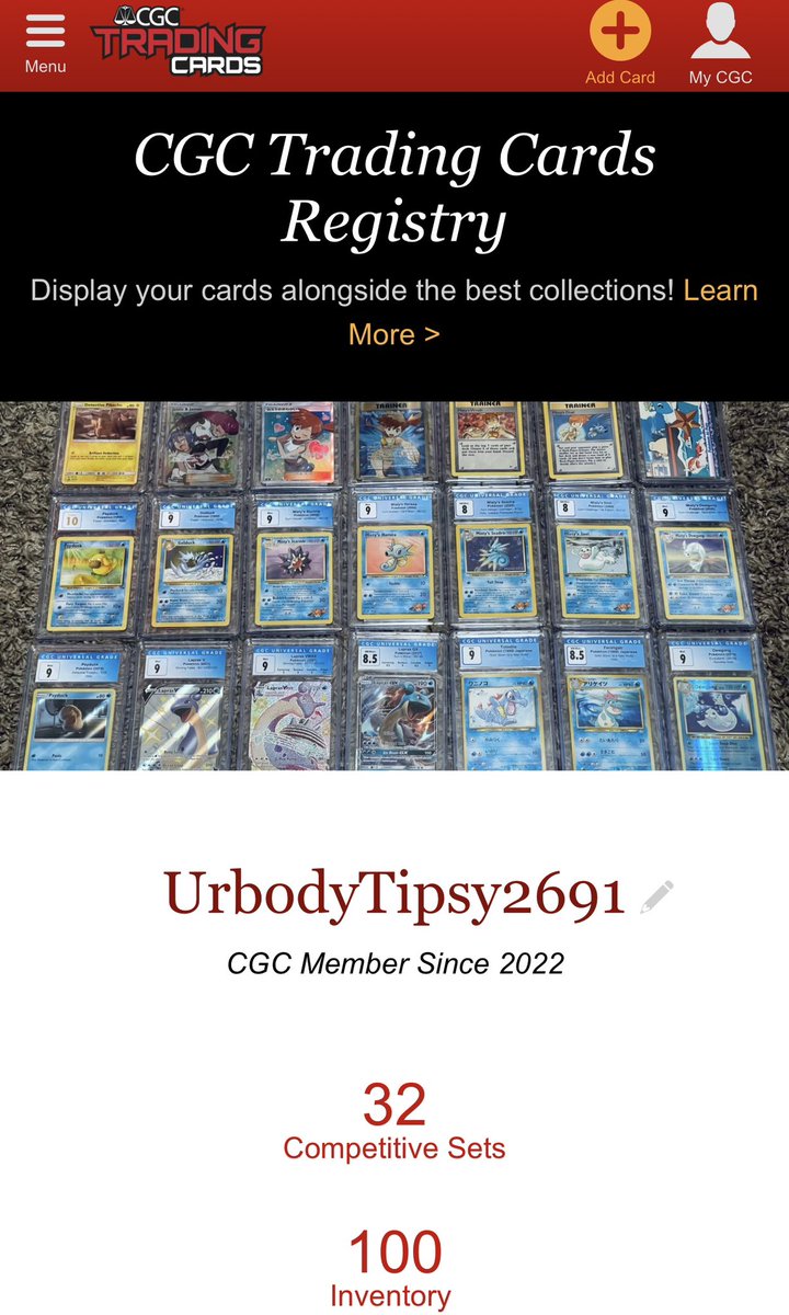 UrbodyTipsy2691's tweet image. Well I finally hit 100 slabs!!! I wanted to hit it before the end of 2022 but I’m stoked to hit it even now!!! Next goal 200??? @cgccards #CGC #CGCCards #pokemon #pokemonTCG #slabs #shinycardboard