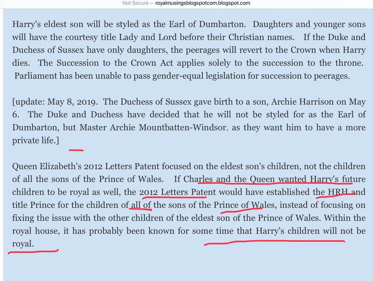 LuckyDuckychoo's tweet image. On Oprah M said Archie wasn't going to receive titles because he was biracial Knowing that it didn't matter who Harry married HMTQ changed the Patent Letter in 2012 (before M).Hs kids are ONLY entitled to Earl &amp;amp; Lady &amp;amp; M refused the title Archie was offered!
#MeghanMarkIeisaLiar
