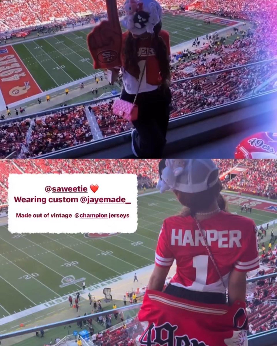 Jayemade__'s tweet photo. Grateful for the opportunity to design a @49ers jersey for @Saweetie 
 These were all crafted with vintage champion jersey 🙏🏾🙏🏾 https://t.co/sle2pJbBIZ
