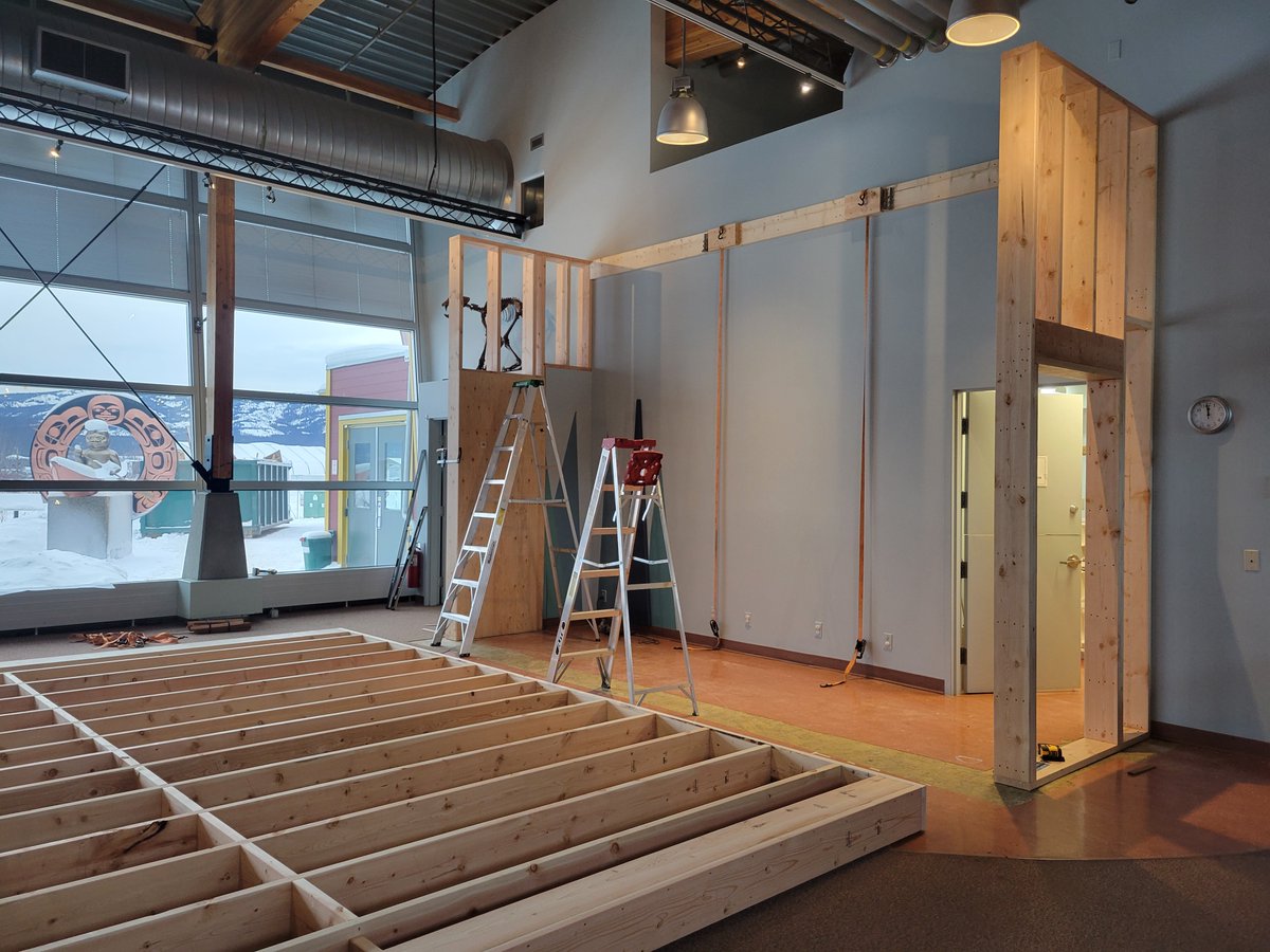 yukonberingia's tweet photo. Big things are happening at the Centre! 👀For #MuseumMonday, let's take a behind the scenes look at some of the work happening as part of the main hall exhibit renewal process. Last week exhibits were moved, old flooring came out, and walls started to go up #BeringiaBTS https://t.co/AIcHTnJ6IU