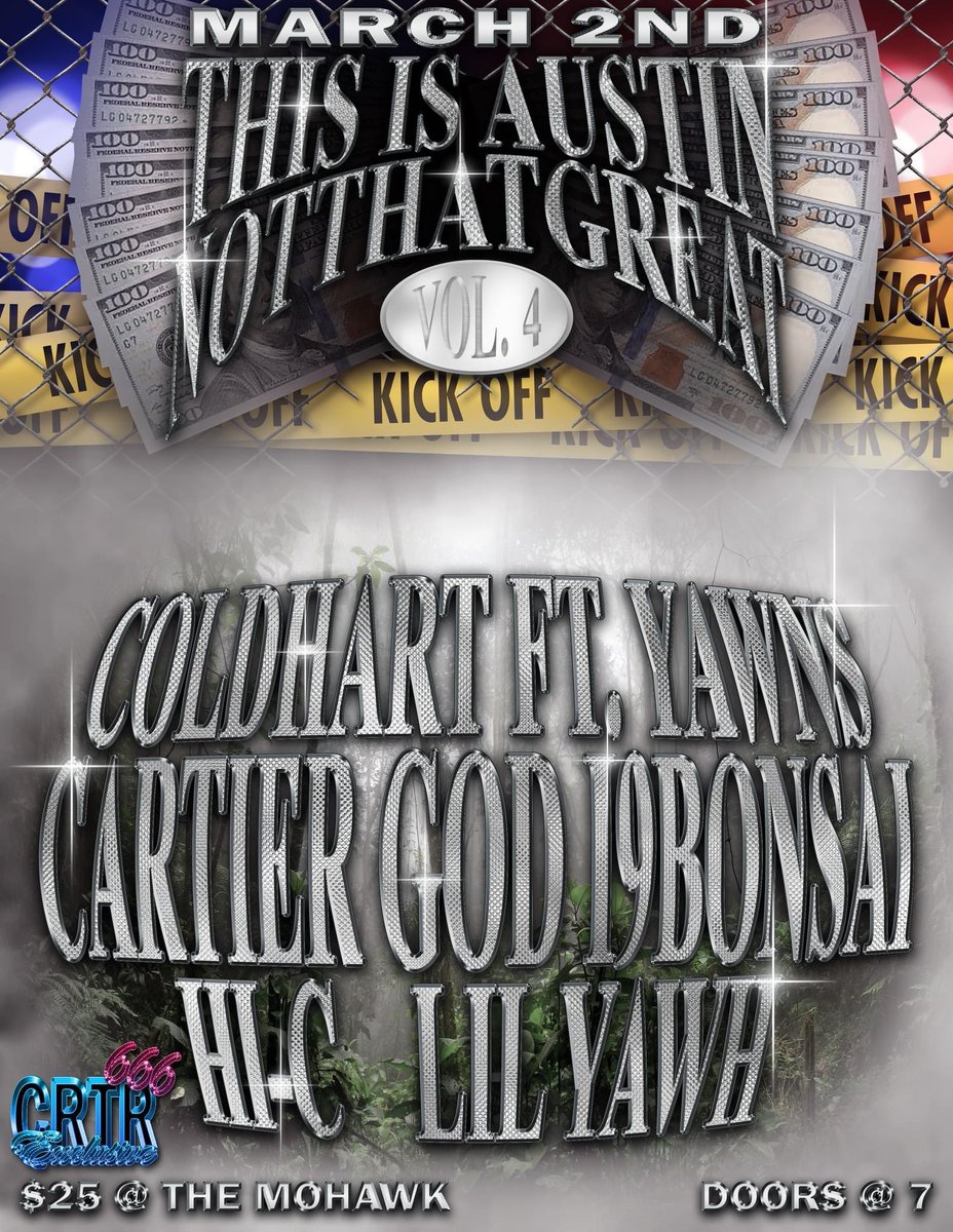 mohawkaustin's tweet photo. We can’t wait for the @ThisIsAustinNTG Vol. 4 kick-off showcase Thursday, March 2nd! Don’t miss performances by @coldhart_, @yawns69, @cartiergod, @i9bonsai, @h1_c_t0uchd0wn_, @captdozzie! Grab tix at https://t.co/RjbVrvfbmm #MohawkAustin https://t.co/FQeGZuJJpL