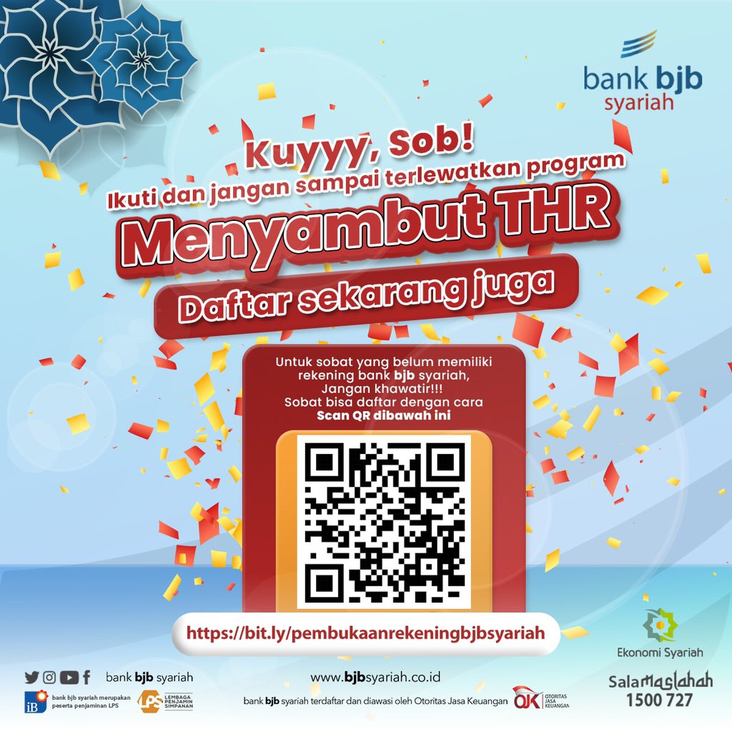 bankbjbsyariah's tweet photo. Assalamualaikum wr.wb, Sobat Maslahah.
Kuyyy,Sob!! Ikuti Program transaksi Purchase & Payment Mobile Maslahah tertinggi sebanyak-banyaknya kecuali transfer sesama bank bjb syariah ya, Sob.
#bankbjbsyariah #mobilemaslahah #perbankansyariah #programberhadiah #evoucher #grandprize https://t.co/UqJsi69nXQ