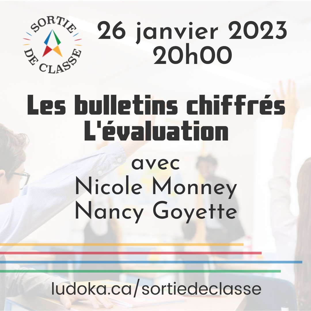 Pierre_leprof's tweet photo. Sortie de classe est de retour pour une 5e saison! 
Cette semaine, l'émission aura lieu ce jeudi 20h.
Et oui, nous parlerons... #ÉVALUATION! 
#Bulletinschiffrés. Liens pour l'Émission en direct: https://t.co/M3zp7c2X3N https://t.co/97dFeIxEuI