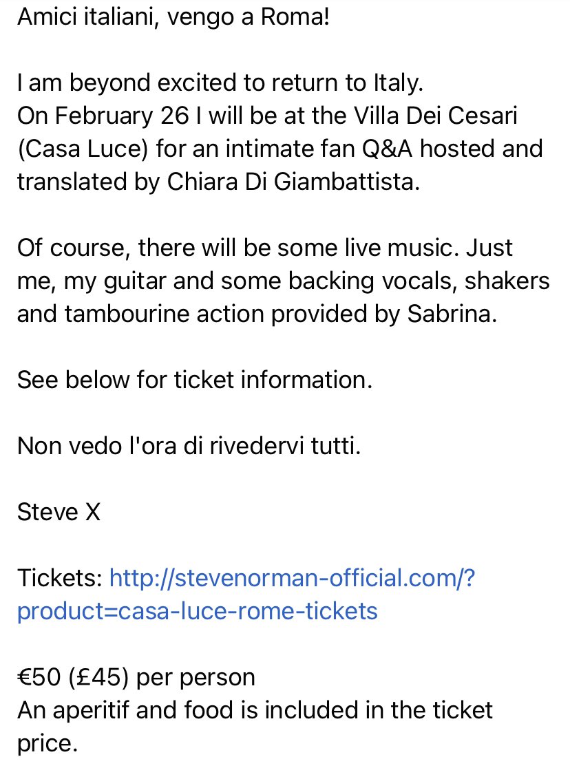 SteveNormanReal's tweet photo. Amici italiani, vengo a Roma!
Non vedo l'ora di rivedervi tutti.

Tickets: https://t.co/772vbnO3XI

#stevenorman #spandauballet @SpandauBallet #liveandpersonal #italy #italia #rome #roma https://t.co/gIElVsqN5p