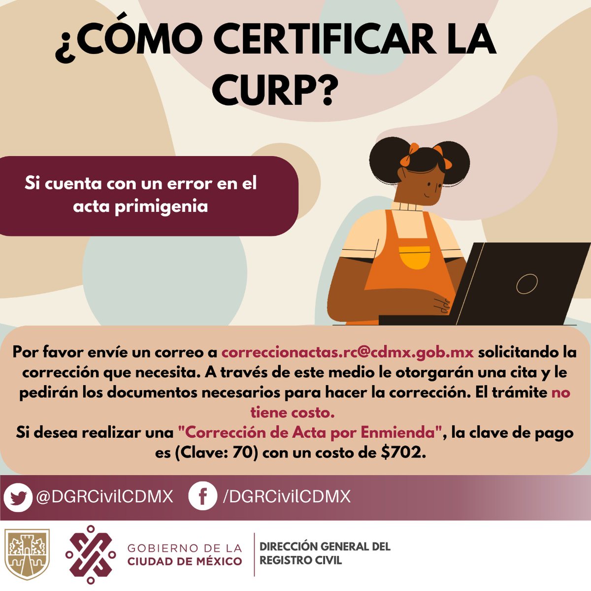 DGRCivilCDMX's tweet photo. 📄Conoce los pasos para poder certificar tu CURP y las causas por las cuales no está certificada
#ElRegistroCivilInforma
#ElRegistroCivilSeTransforma https://t.co/HU4KyFdawt