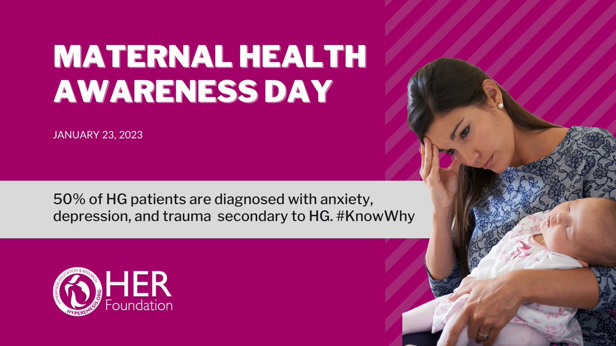 HGmoms's tweet image. 50% of HG patients are diagnosed with anxiety, depression, and trauma  secondary to HG. HG must become a maternal health priority! 

#KnowWhy #hyperemesisgravidarum #MaternalHealthAwarenessDay