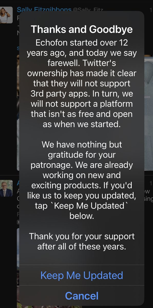 illiards's tweet photo. This is a disaster. @echofon was the by far the best Twitter app out there. @elonmusk you are a muppet. https://t.co/Ztz5x8vfAf