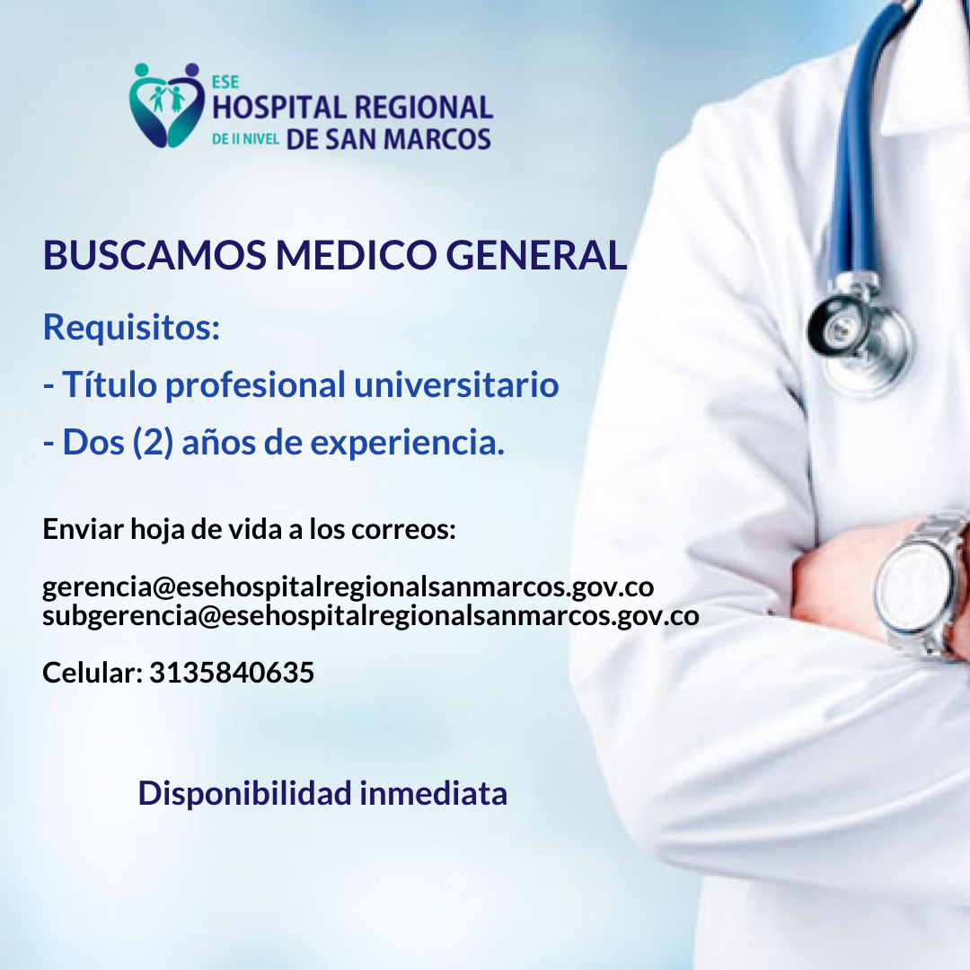 HospSanMarcos's tweet photo. Convocatoria Medico General. https://t.co/rcNs13pitf