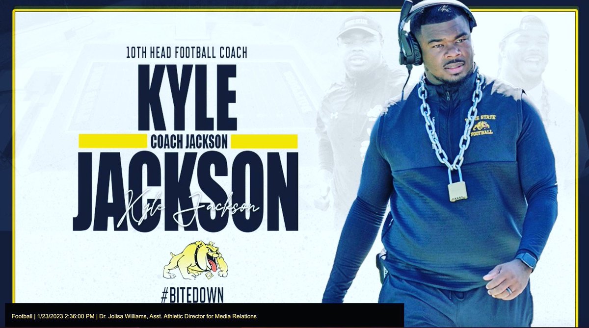 CONGRATULATIONS TO OUR NEW 'PERMANENT' head football coach!  Coach Jackson is the 10th head coach in the program history of the Bulldogs since football was reinstated in 1972.

Coach Jackson will take us to an exciting new chapter in BSU football!  
#BSU4LIFE