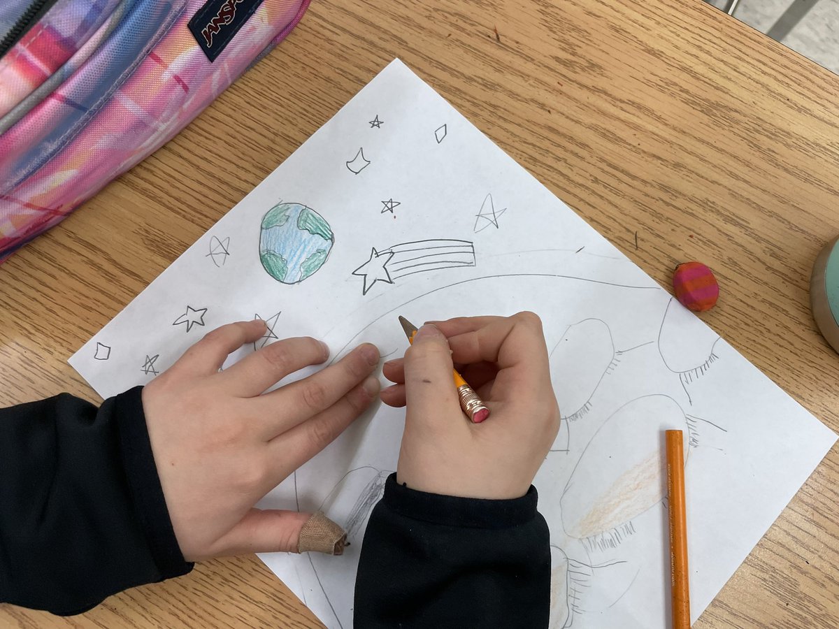 teach_msK's tweet photo. Today started #crayolacreativityweek with the theme “endless possibilities”. Check out the start of our moon drawings!! #kauffeetime @Crayola https://t.co/TMa2dTOJZj