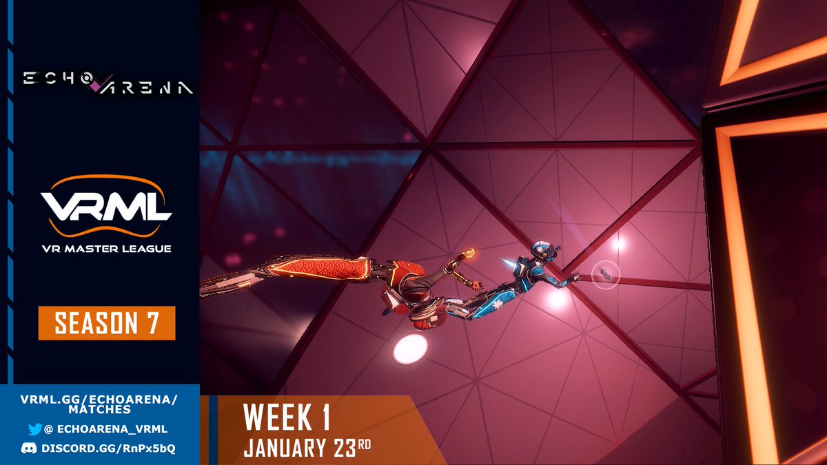 EchoArena_VRML's tweet photo. 📢SEASON 7 HAS BEGUN!📢
Teams have until Friday to schedule and Sunday to play their matches. Good luck to all!
🌐https://t.co/IiwVcpRnhb
🗣️https://t.co/x5aGli38WM
#echovr #vrsports #esportsvr #vrml #vrmasterleague https://t.co/OpA74OWVQO