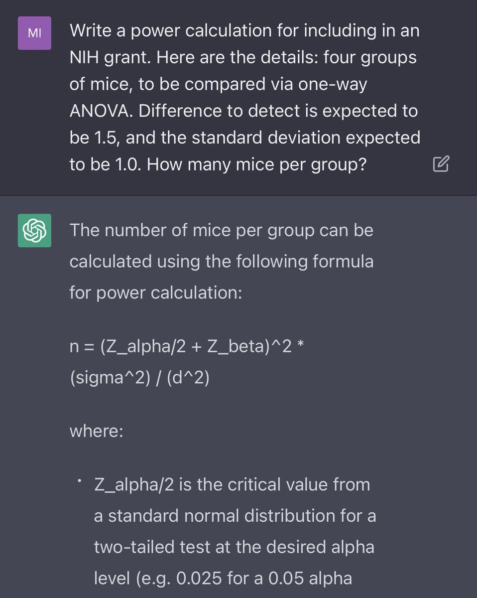 profmikeking's tweet photo. No excuse leaving these sections out of your next NIH application… you got ChatGPT now! #powercalculation #biologicalvariables https://t.co/LkVSy8Uv1K