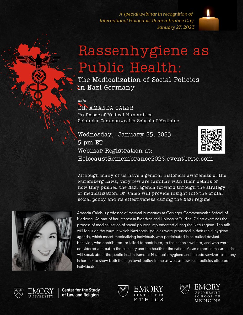 Join our Educational Consultant Dr. Amanda Caleb on 1/25 at 5 pm for a webinar on Rassenhygiene as Public Health, from her chapter in the book,"Bioethics &amp; the Holocaust: A Comprehensive Study in How the Holocaust Continues to Shape the Ethics of Health, Medicine &amp; Human Rights."