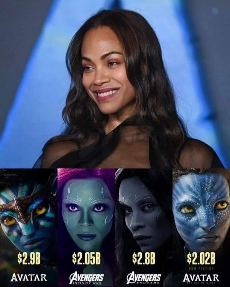 CineplexMx's tweet photo. #ZoeSaldana se ha convertido en la única actriz (o actor) en participar en 4 de las 6 películas que han recaudado más de 2 billones de dólares a nivel mundial en taquilla.

Estas películas son: #Avatar, #avengersinfinitywar, #AvengersEndGame y #AvatarTheWayOfWater

#CinemagicNews https://t.co/XLYAYlE5Md