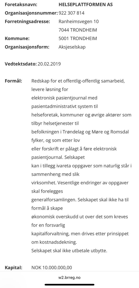 MaritSkotheim's tweet photo. Nyregistrering av #Helseplattformen AS ble gjort i Foretaksregisteret 28.02.2019
De påfølgende 3 årene ble det innmeldt «Endring i styre» 11 – elleve – ganger
Bagateller som #måloppnåelse, #brukervennlighet eller #budsjettstyring har det da naturligvis ikke vært rom for https://t.co/TfNJx0awt8