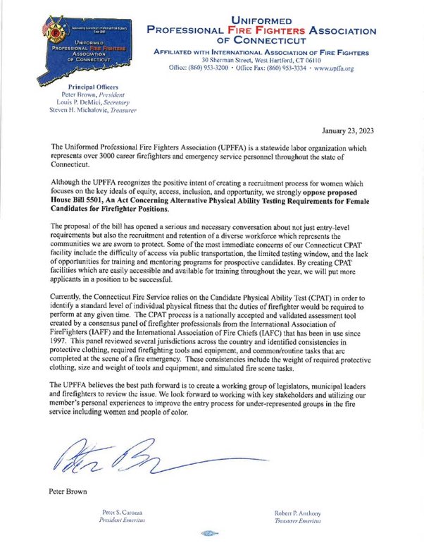 CTCFPC's tweet image. Uniformed Professional Firefighters Association of Connecticut Statement on HB 5501 @upffa @IAFFofficial @IAFC 

#ctfireacademy #ctfire #cfa #firefighter #firetraining
#ctfirefighters #firefighterposts #firerescue #ctnow #ctlocal
#nationalfireacademy #NAFTD #UPFFA #IAFF #iafc