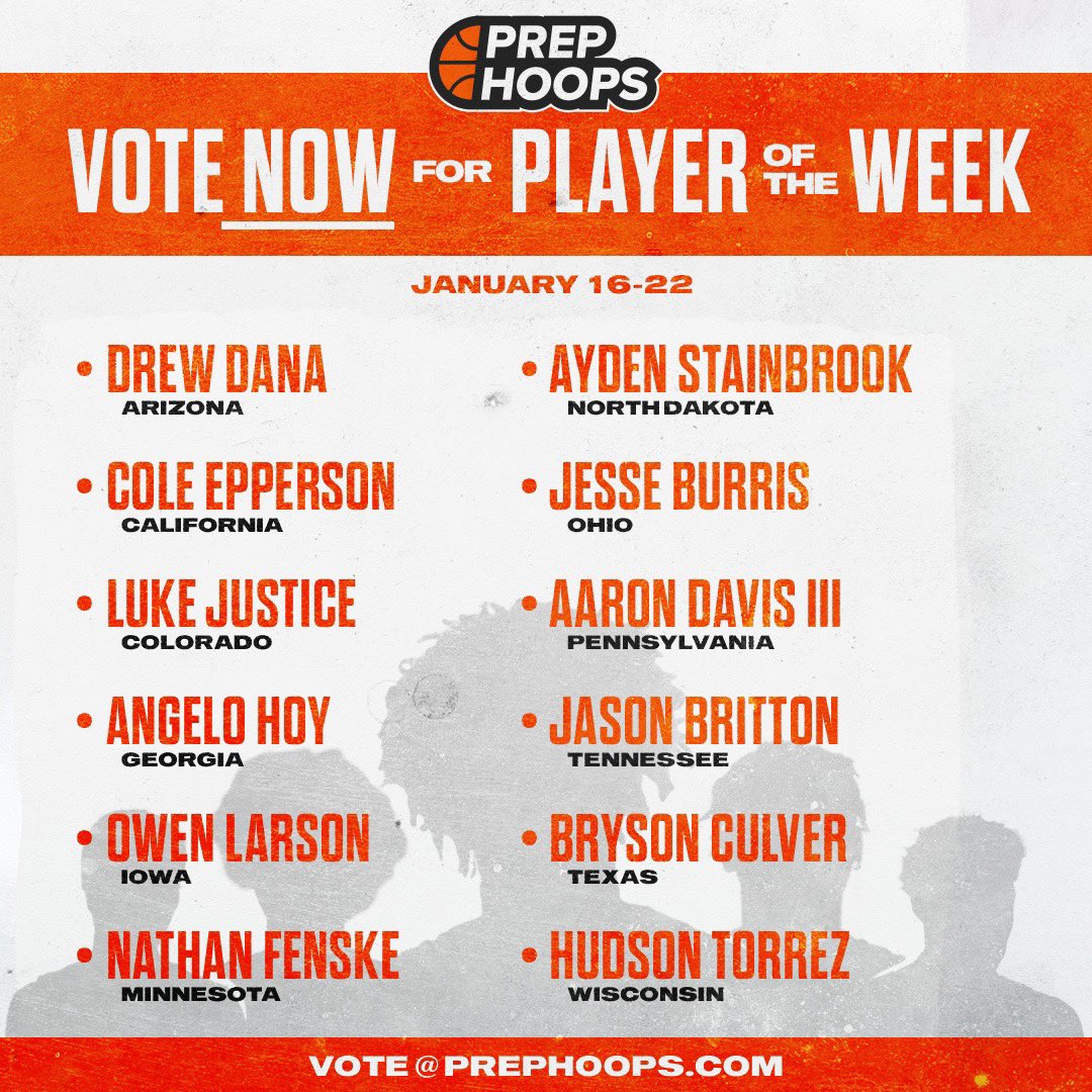 PrepHoops's tweet photo. Player of the Week voting is 𝐋𝐈𝐕𝐄. 

Click the link below to read about Week 8's standouts from across the country &amp; to cast your vote! 

*Voting closes Thursday 11:59PM CT* 

VOTE HERE: https://t.co/cpI3PFp7HG https://t.co/Xy0Pn6KxzD