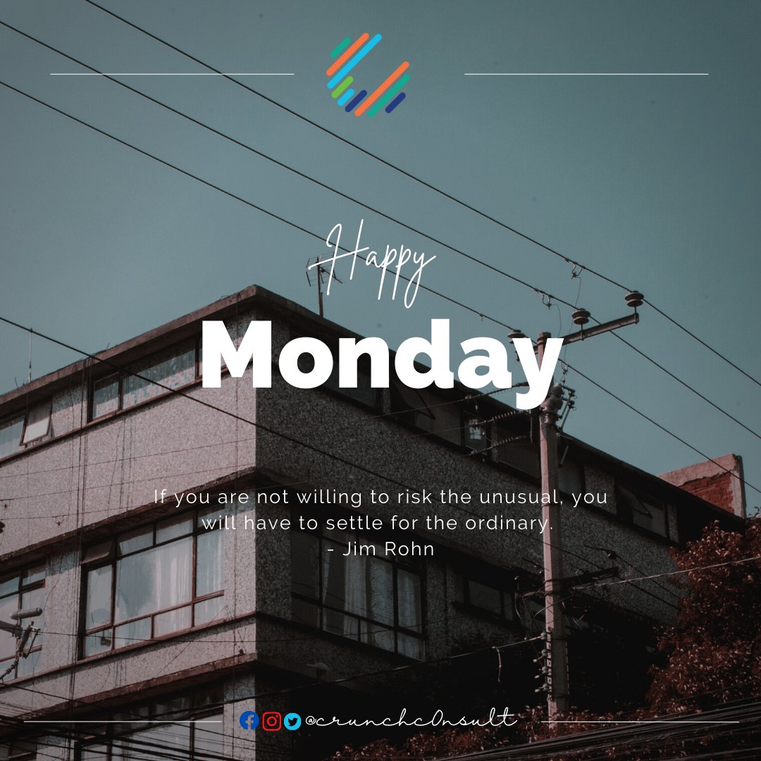 crunchc0nsult's tweet image. Happy Monday!

If you are not willing to risk the unusual, you will have to settle for the ordinary. -Jim Rohn

#WeCrunchNumbers #CrunchConsulting
