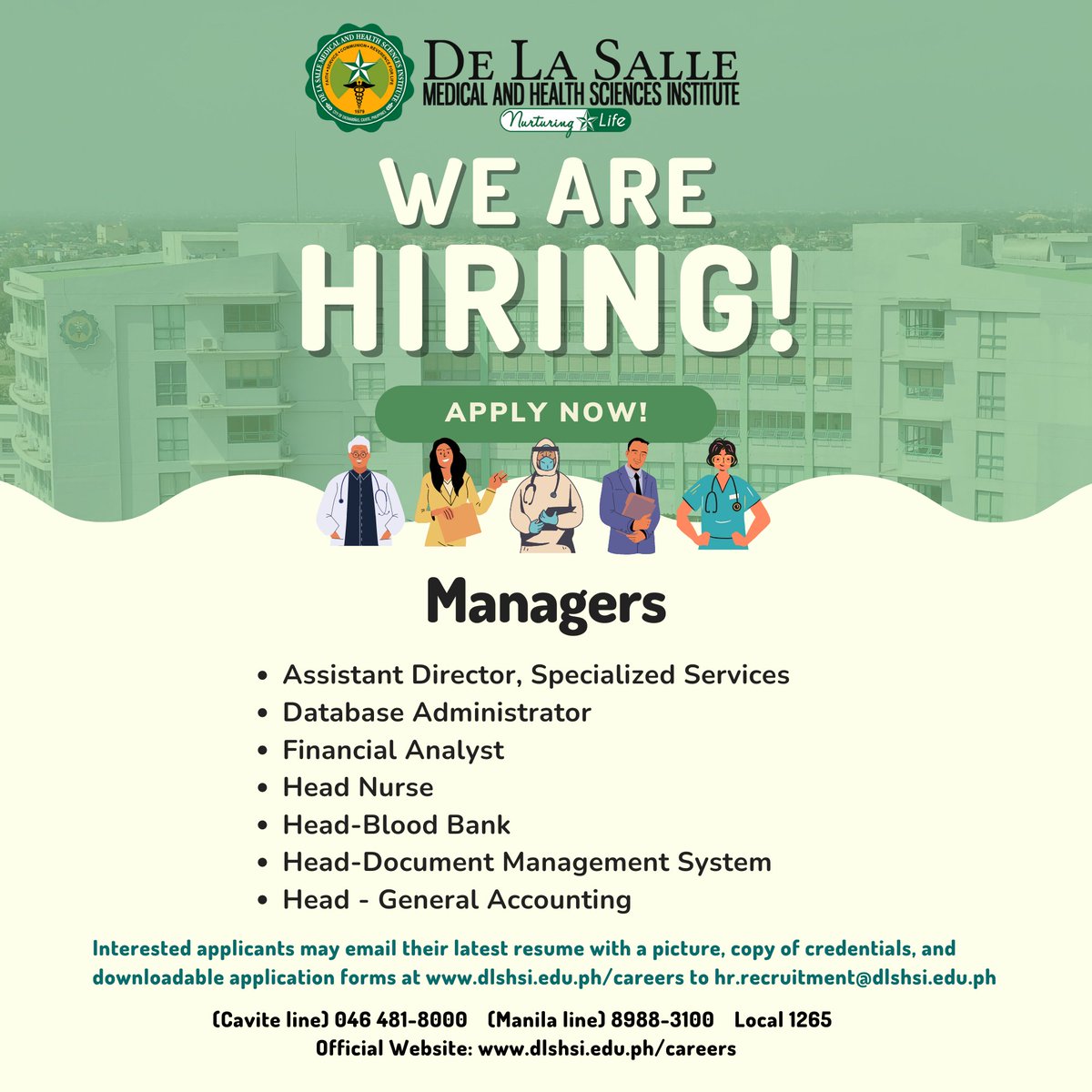 DLSMHSIOfficial's tweet photo. Join our nurturing Lasallian community here at DLSMHSI/DLSUMC!

Interested applicants may email their latest resume with a picture, copy of credentials, and downloadable application forms at https://t.co/06Y8RSxuGP to hr.recruitment@dlshsi.edu.ph. https://t.co/KbTw1EFPZl