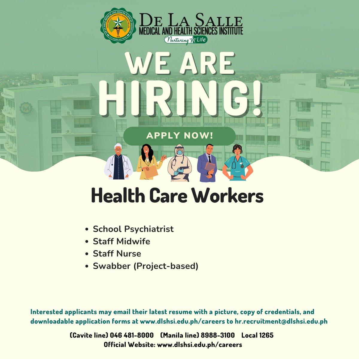 DLSMHSIOfficial's tweet photo. Join our nurturing Lasallian community here at DLSMHSI/DLSUMC!

Interested applicants may email their latest resume with a picture, copy of credentials, and downloadable application forms at https://t.co/06Y8RSxuGP to hr.recruitment@dlshsi.edu.ph. https://t.co/KbTw1EFPZl