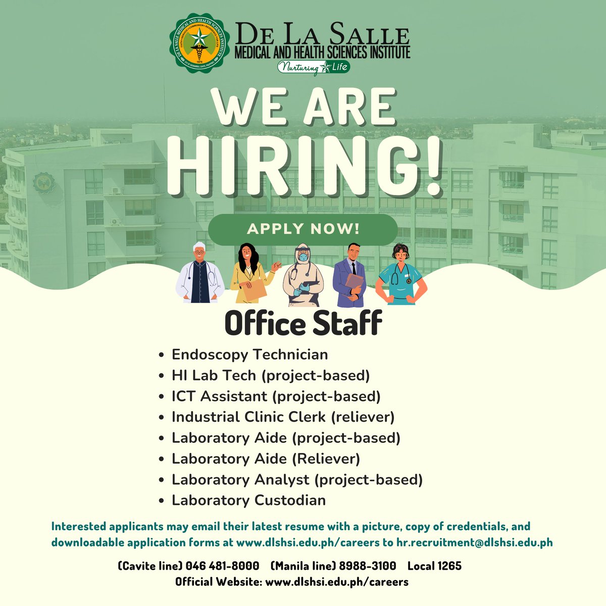 DLSMHSIOfficial's tweet photo. Join our nurturing Lasallian community here at DLSMHSI/DLSUMC!

Interested applicants may email their latest resume with a picture, copy of credentials, and downloadable application forms at https://t.co/06Y8RSxuGP to hr.recruitment@dlshsi.edu.ph. https://t.co/UBBsp8qmuq