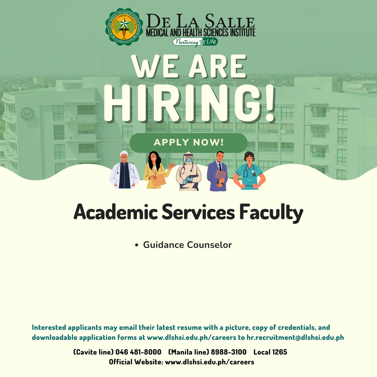 DLSMHSIOfficial's tweet photo. Join our nurturing Lasallian community here at DLSMHSI/DLSUMC!

Interested applicants may email their latest resume with a picture, copy of credentials, and downloadable application forms at https://t.co/06Y8RSxuGP to hr.recruitment@dlshsi.edu.ph. https://t.co/YD51Y1OX7q