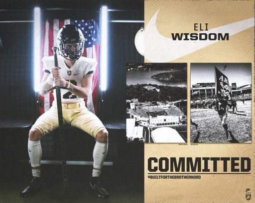EliWisdom2's tweet photo. Excited to announce my commitment to @ArmyWP_Football! Excited to join the brotherhood!! Beat Navy!! @CoachJeffMonken @Coach_Worley @JeffConawaySC @ShilohSaintsFB #armyfootball https://t.co/RGEuDaKueN