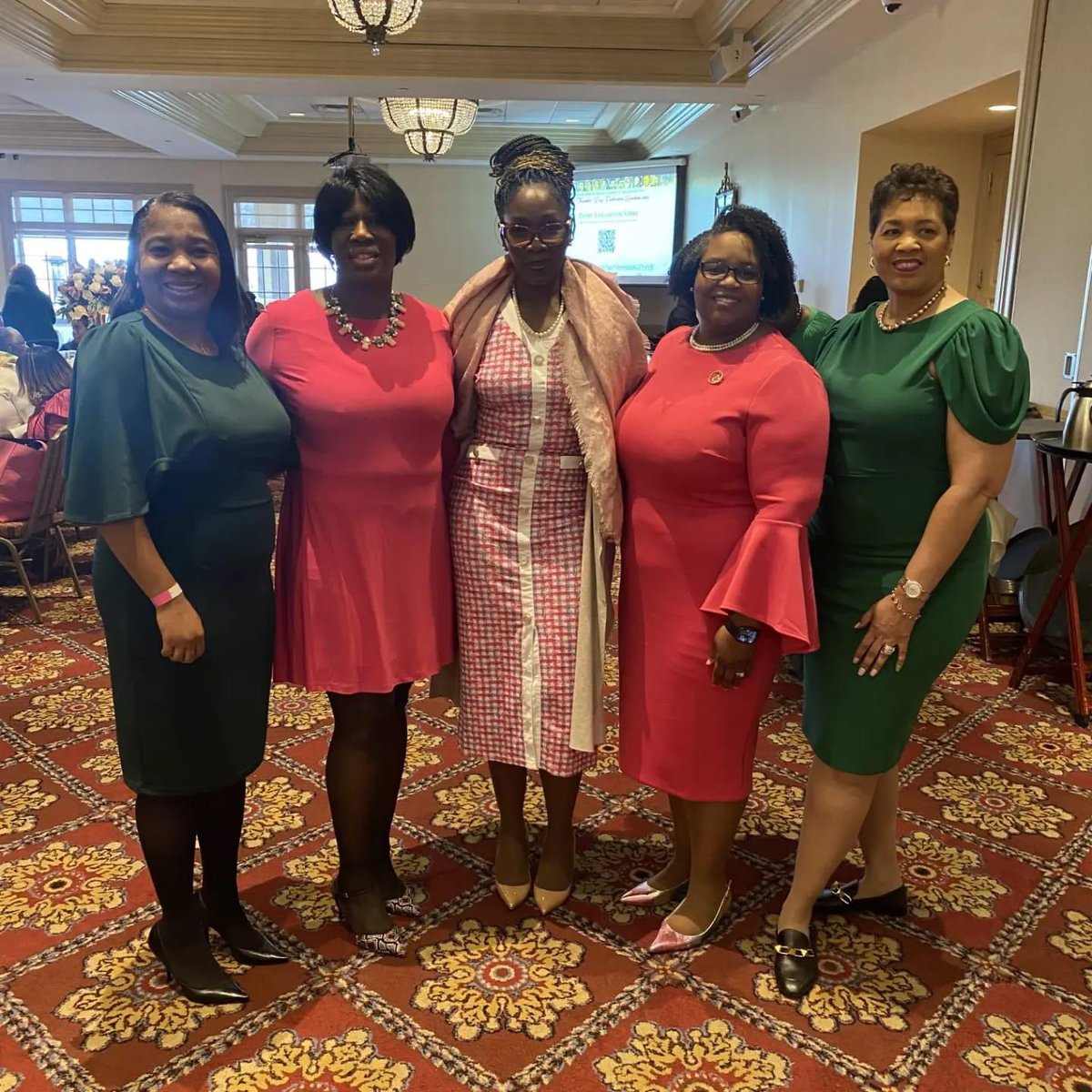 Xi Nu Omega Sorors pretty in pink-n-green attending Alpha Kappa Alpha's 115th Founders' Day hosted by Chi Sigma Omega, Kappa Mu Omega, &amp; Lambda Alpha Omega Chapters