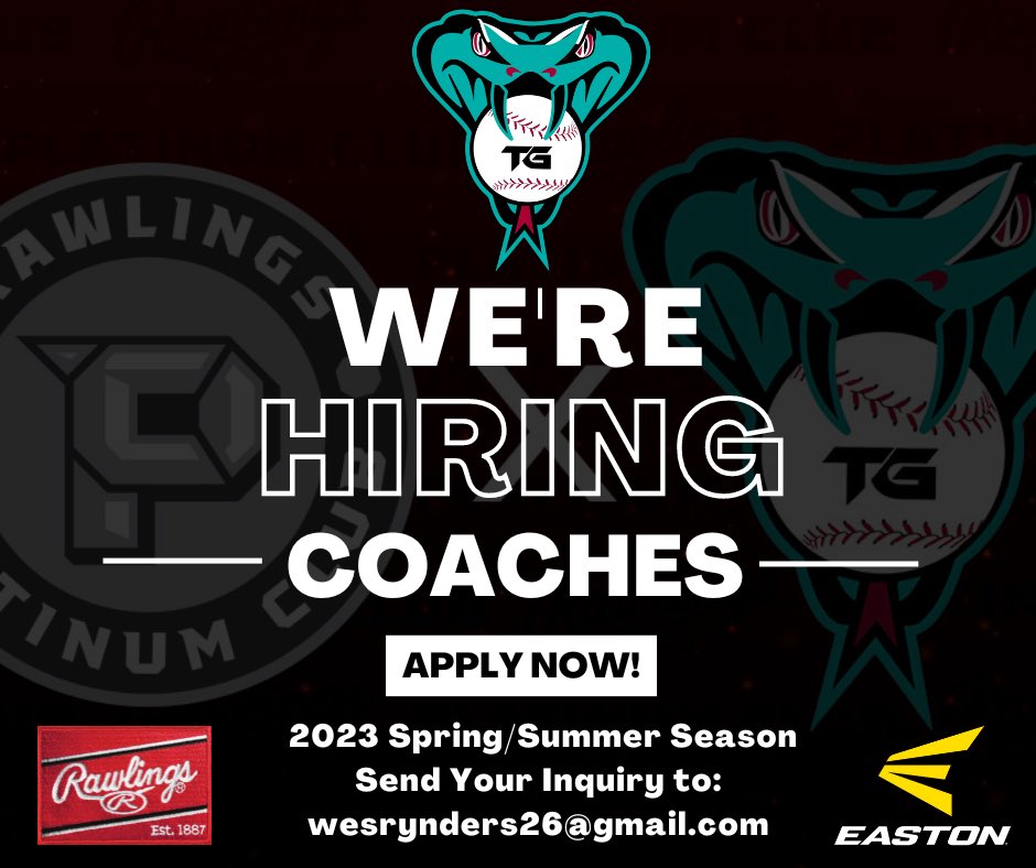 We are hiring coaches for Spring!! We need you right away!! Email WesRynders26@gmail!! #TGDbacks