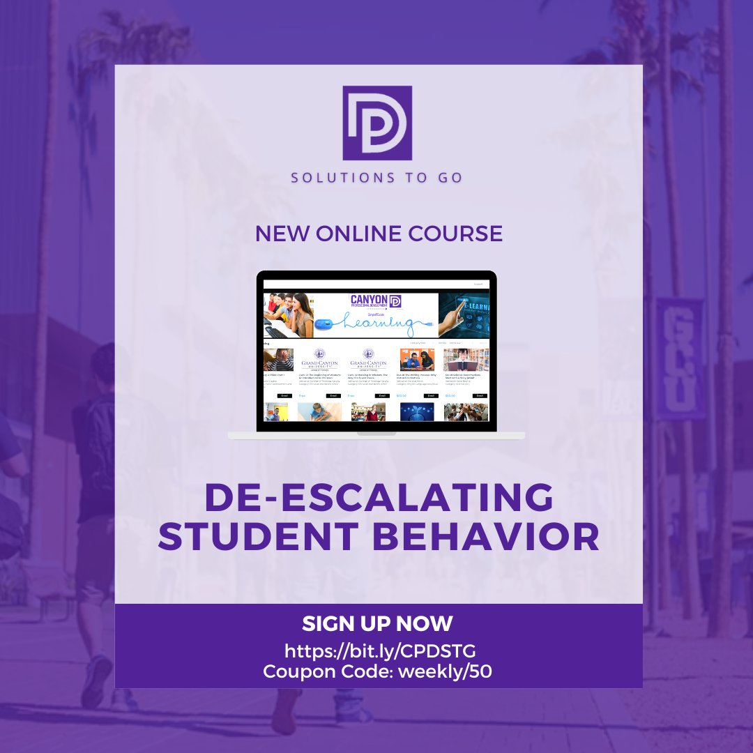 Customizable PD is here! Solutions To-Go is your customizable, on-demand PD that you can access anywhere! The first course we highlight is De-escalating Student Behavior, taught by CPD's own Carolyn Mann! Make sure to use promo code weekly/50 for 50% off your session!