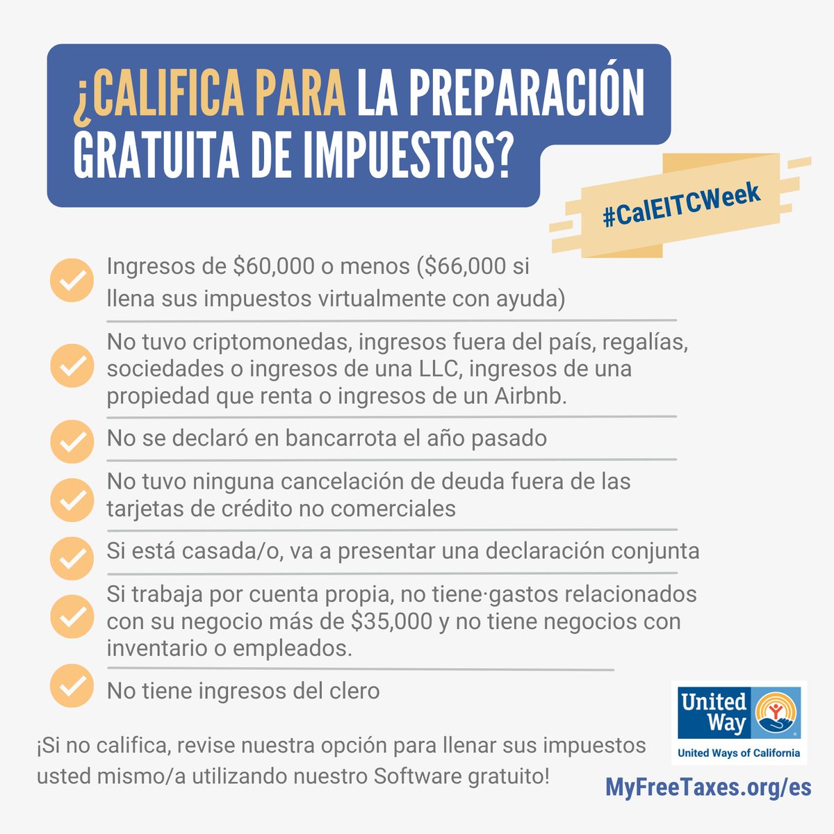 vcunitedway's tweet photo. Nuestros socios en todo el estado de California están trabajando para asegurarse de que las personas puedan hacer sus impuestos de forma gratuita. Vea si califica para una preparación de impuestos fácil y gratuita enviando un mensaje de texto con la palabra TAXES al 211-211. https://t.co/7sbrCXyOie