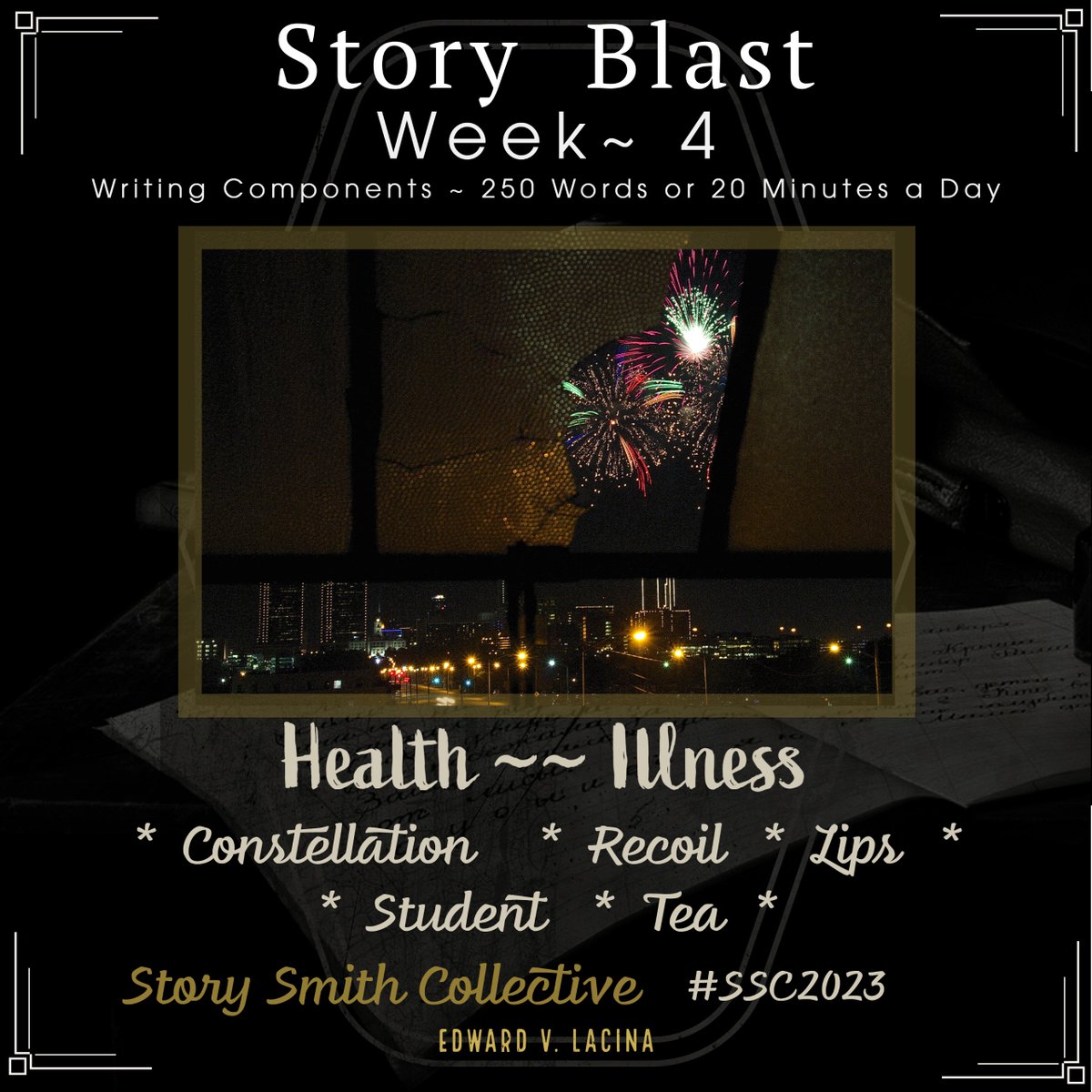 Story Blast for Week Four to spark, #SSC2023
A weekly Newsletter coming soon.

#writingcommunity #writingprompt #writing #amwriting #250wordsaday #storysmithcollective #storyteller #apiringwriter #screenwritingtips #dejavoodoosllc #storyblast #aspiringscreenwriting #bingeandpurge