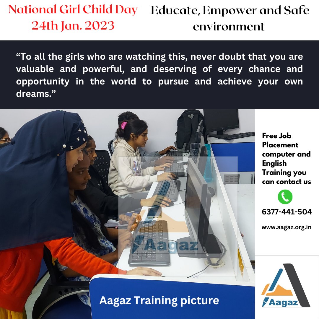 Aagaz_Org's tweet photo. Happy #nationalgirlchildday2023

Educate, Empower and Safe environment for everyone

#womenempowerment
#safegirl
#todayreel
#todaypost
#learncomputer
#freesoftskillstraining
#freecomputercourses https://t.co/YmChyE4Zrh