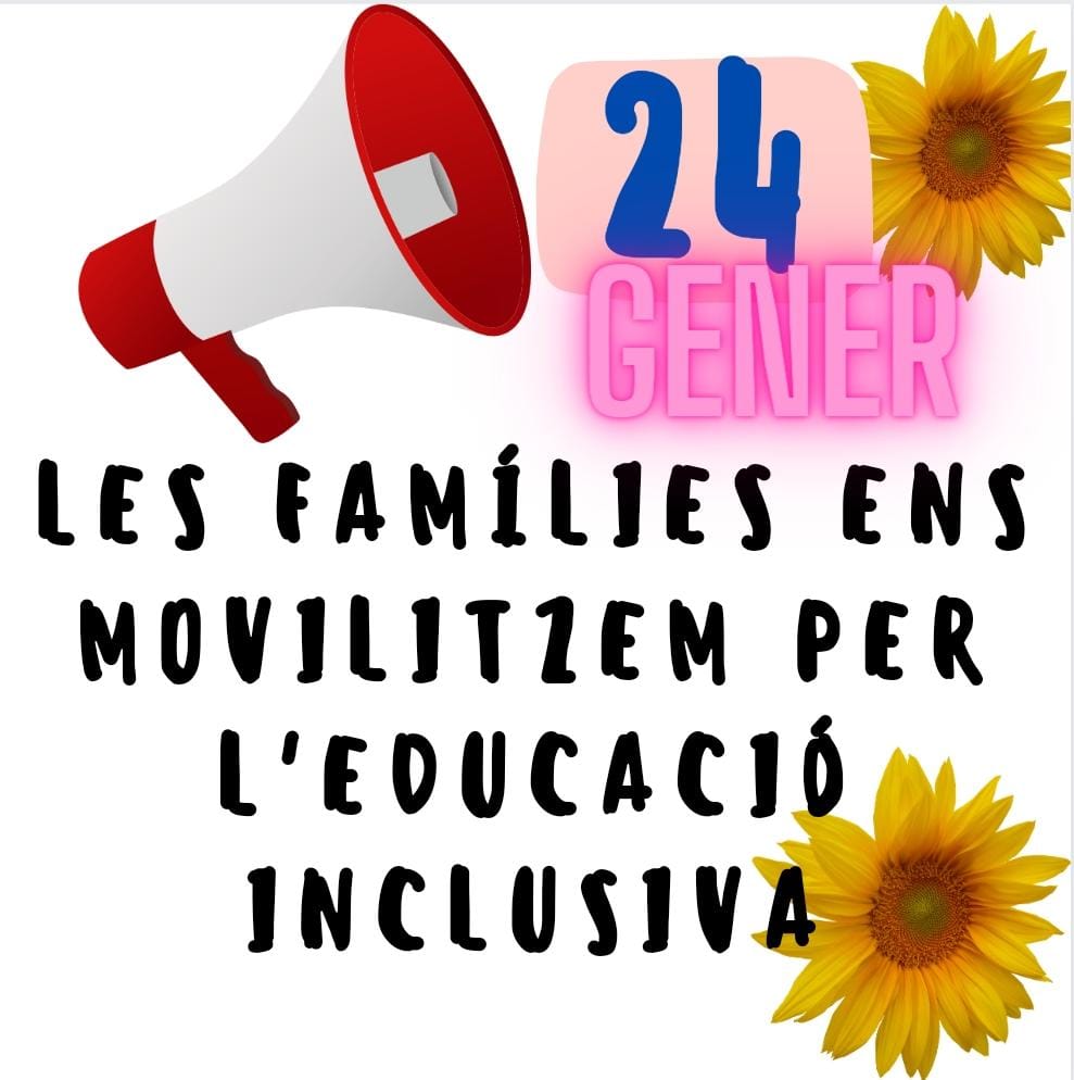 InclusivaFructu's tweet photo. Les famílies del Fructuós Gelabert avui ens manifestem.Per una educació inclusiva de veritat.
📆 23 de Gener.
🕔 16.30
📢 Porta del c/Indústria

Fem soroll per la inclusiva! Que ens sentin!
Tenim molt a dir pel benestar de la nostre canalla. Que cap infant es quedi enrere! https://t.co/ovt2Mg2iyj