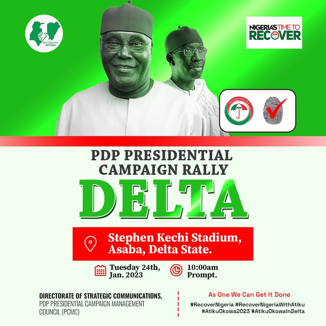 SimplyTEEWHY's tweet photo. Today, we show them who really owns Delta state.
Not like that has ever been in doubt on our part but just for the sake of the headless mob gang and the entitled lots, Deltans are ready to tell you #DeltaIsPDP
#PDPMegaRallyInDelta #AtikuInDelta #RecoverNigeria https://t.co/RpAYzKhL3j