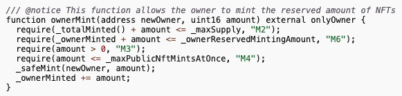 0xCygaar's tweet image. Not that it really matters, but there's a very obvious reentrancy exploit in the Porsche NFT contract that allows the owner to mint past their allocated amount.

Move that _safeMint call to the very end 😫