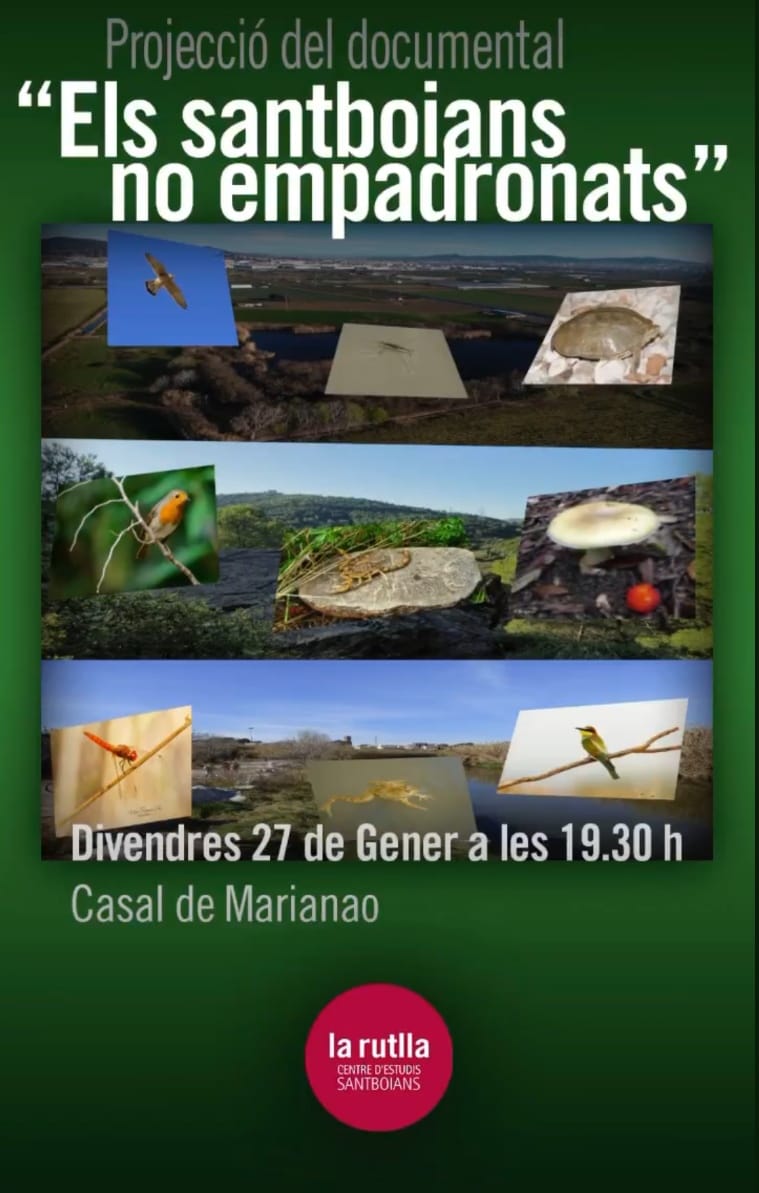 Imperdible!!! 🎥 Projecció del documental “Els santboians no empadronats”. Divendres 27 de gener a les 19:30h. Casal de Marianao.
.
#santboi #santboidellobregat #naturasantboi #centredestudissantboians #larutlla #larutllaces #documental