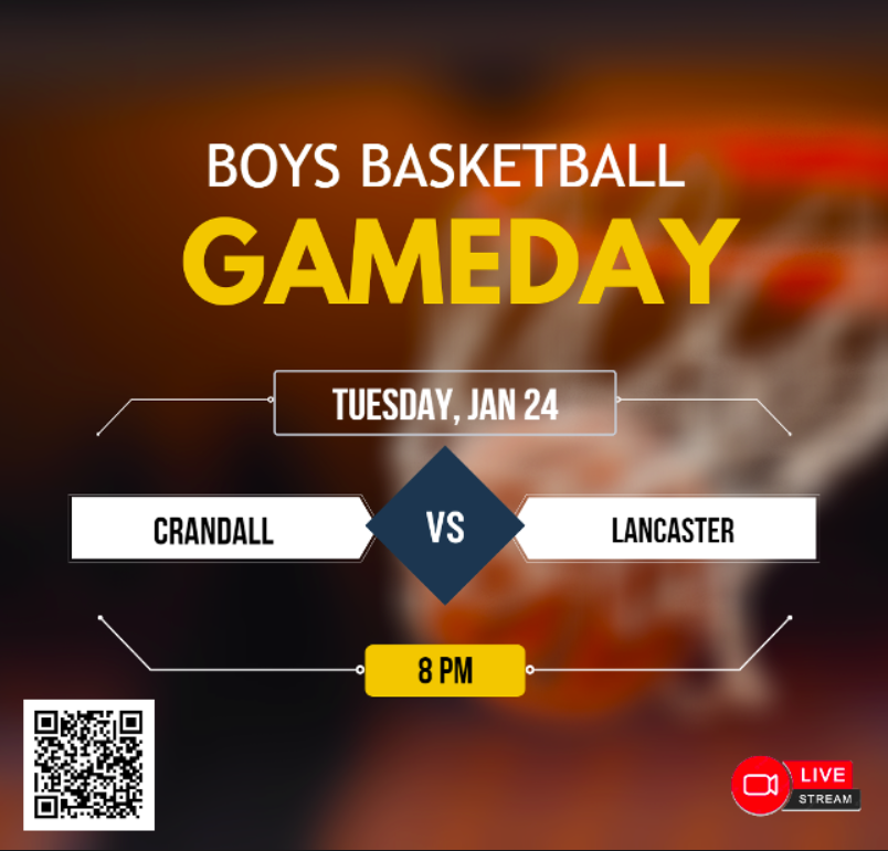 🚨 Varsity Boys Basketball
🏀 Crandall
🆚 Lancaster
📅 Tuesday, Jan 24
⏰ 8pm
📺 Live Streaming ballertv.insidethegames.live/hsb.php
<a href="/CrandallHS/">CrandallHS</a> @CrandallBoys @Crandall_LadyBB <a href="/TigersLhs/">Lancaster Basketball</a> <a href="/WEBO_Tigers/">Lancaster High School</a> <a href="/KylaHarris23/">Kylaaaa😇.</a> <a href="/MauriceMcclish/">Maurice McClish</a>